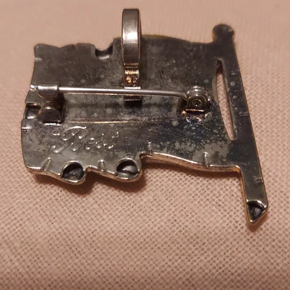 Vintage Silver Gold Tone Metal Brooch Pendant - USA American Flag Best SIgned - Picture 2 of 2